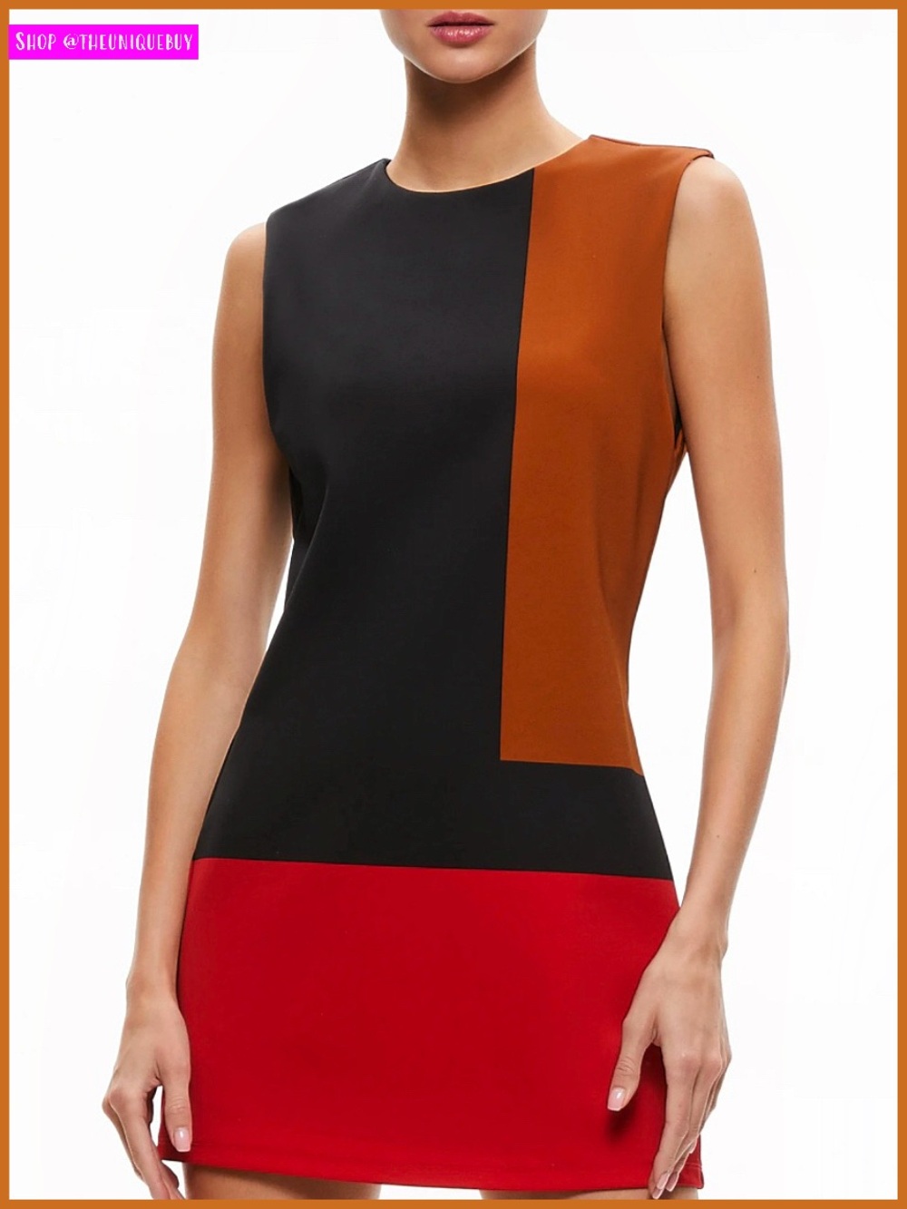 Alice + Olivia Wynell Black Red Brown Multicolored Colorblock Fitted Mini Dress